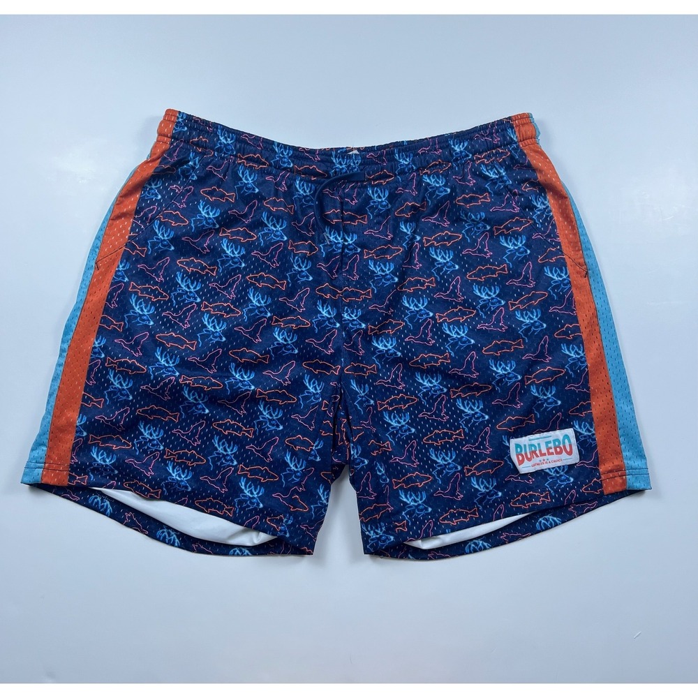 Burlebo Mens Performance Shorts Navy Neon Animal Print Mesh Lined Size L